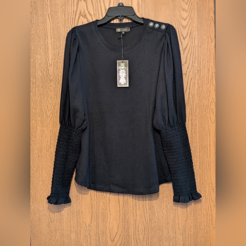 DG2 Diane Gilman Juliet Sleeve Brushed Sweater With Button Detail On Shoulder